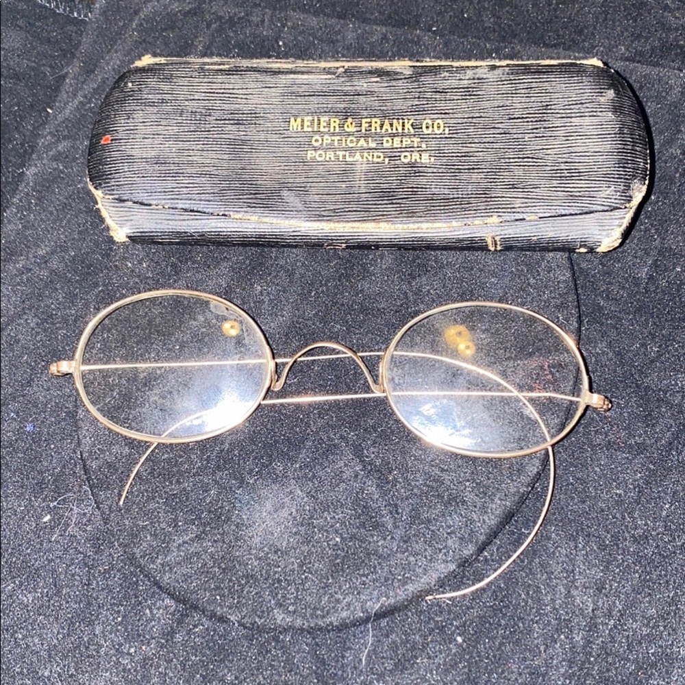 Antique Meier & Frank CO Round Glasses with Original Case